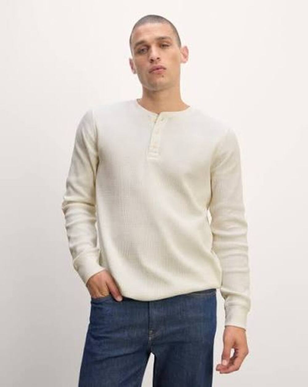 EVERLANE Men's Long Sleeve Waffle Henley Shirt Size Large L CASUAL FALL COMFY